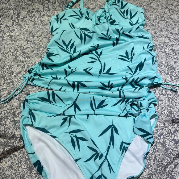 Fantasie tankini swimsuit aqua leaves large 38H DDDDD 5D - Picture 1 of 8